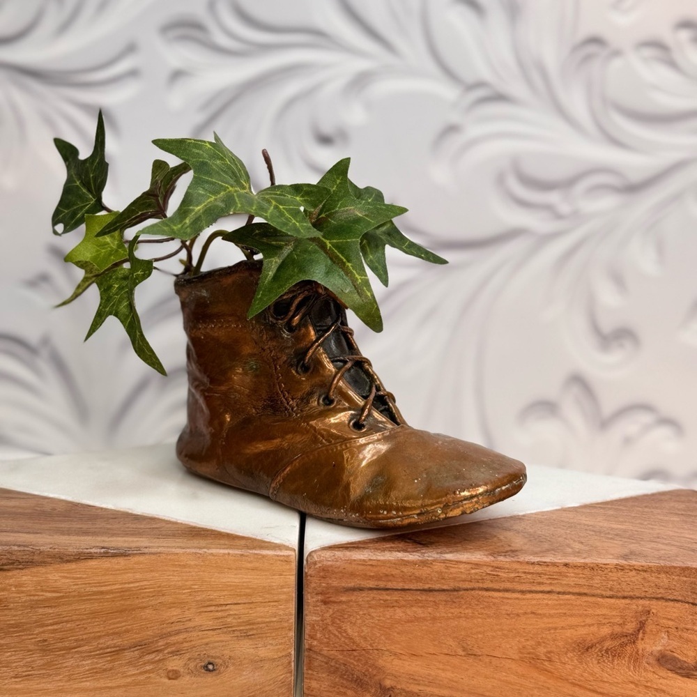 Antique Victorian Style Bronzed High Side Baby Shoe